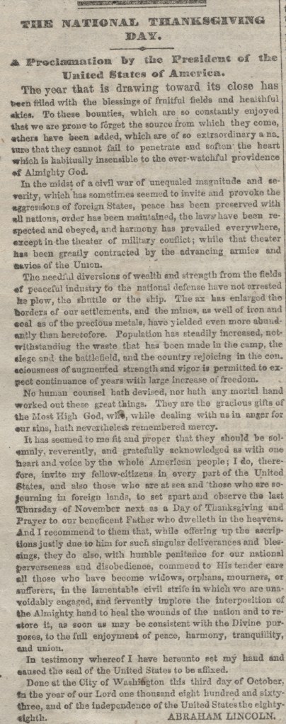 The National Thanksgiving Day Proclamation